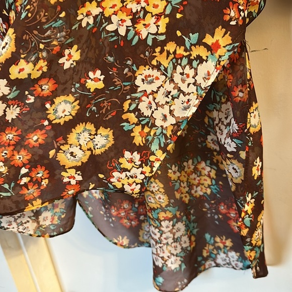 ivy jane Hi-Low Tunic brown floral semi sheer XL - Picture 5 of 6